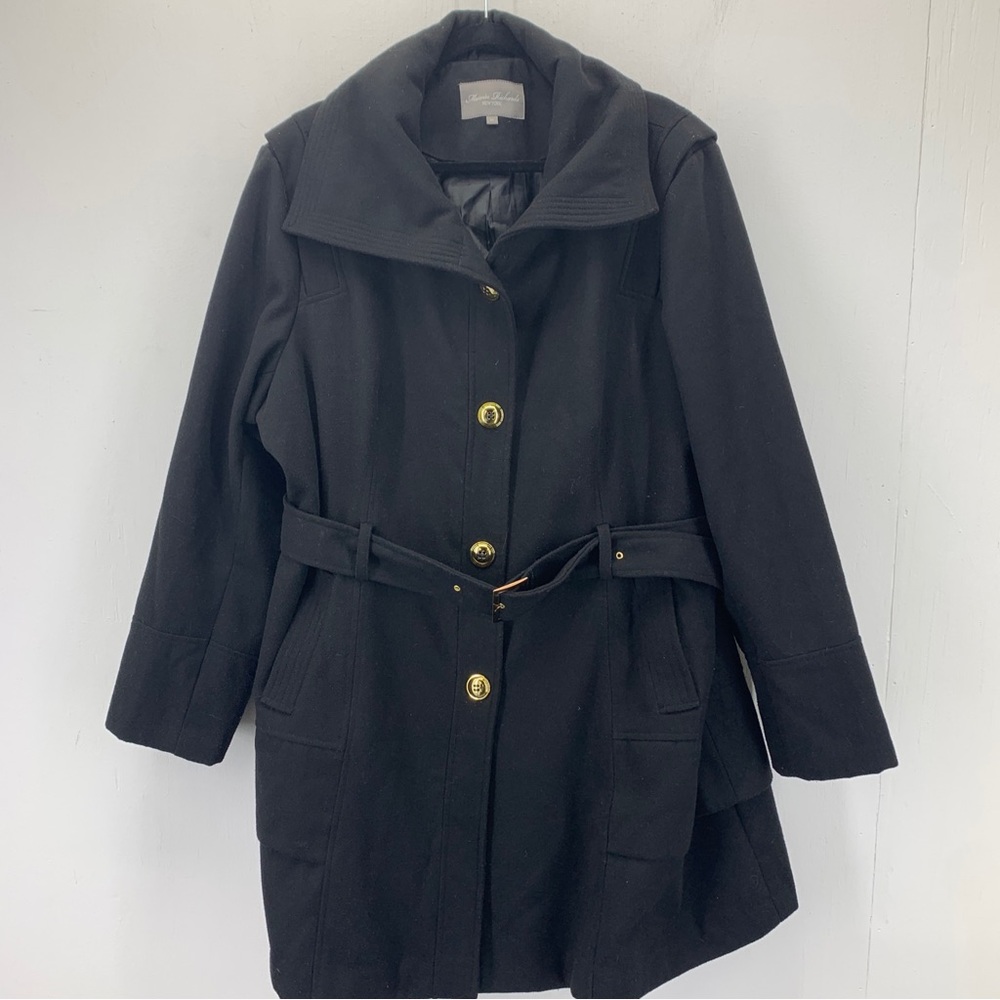 Marvin Richards Womens 3X Pea Over Coat Gold Buttons‎ Lined Pockets Black Tiered